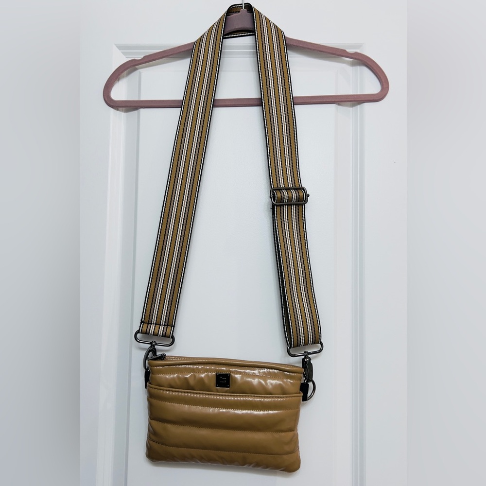 THINK ROYLN Quilted Crossbody Bag in Mustard Yellow with Striped Strap - Picture 9 of 10